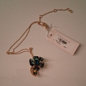 Kate Spade Gold Necklace with Green and Blue Flower Pendant